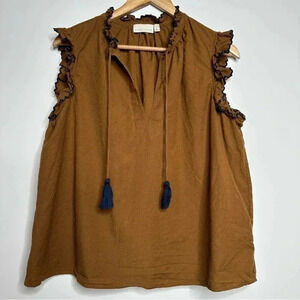 Happy X Nature Flax Blend Boho Ruffle Sleeve Top Size Large